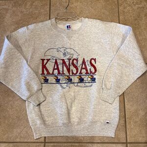 Russell Athletic Light Gray University of Kansas Vintage Crewneck Sweater